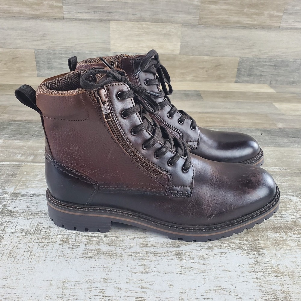 Steve Madden Saal Mens Ankle Boots Sz 9.5 D Brown Lace Up Side Zip